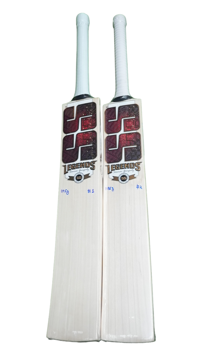 Two SS Legends Saurav Ganguly cricket bats with white grips, photographed together; original product details retained.