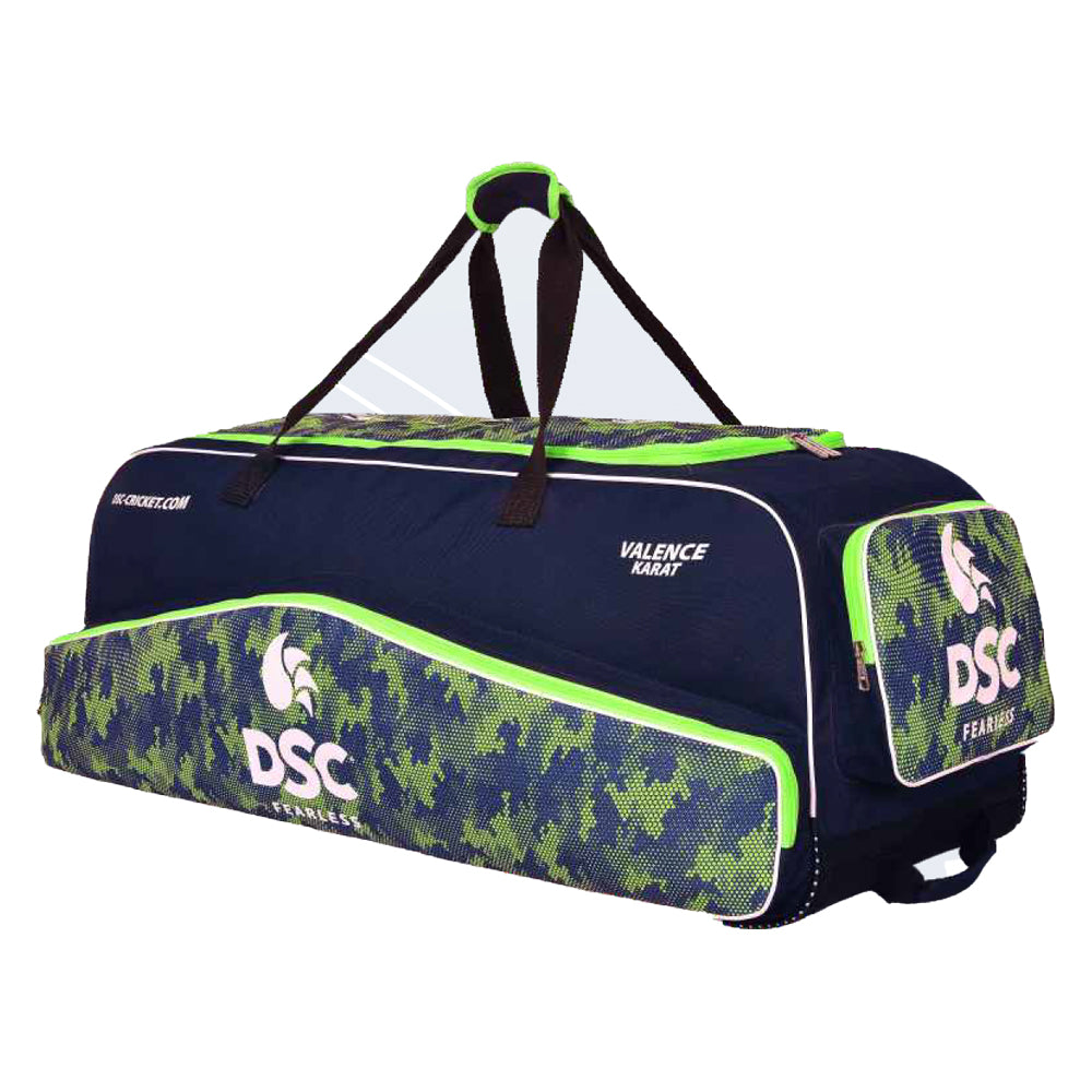 DSC Valence Karat cricket kit bag duffle with green camo accents on Alberta.
