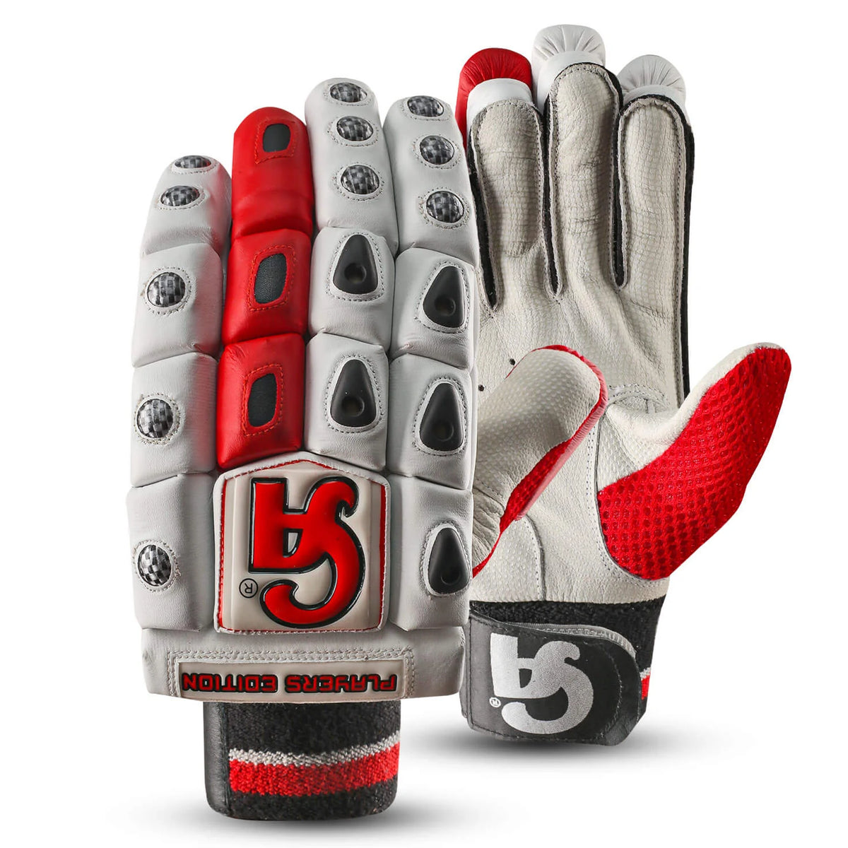 CA Plus Player Edition Batting Gloves in red white and black color - Alberta Cricket Store