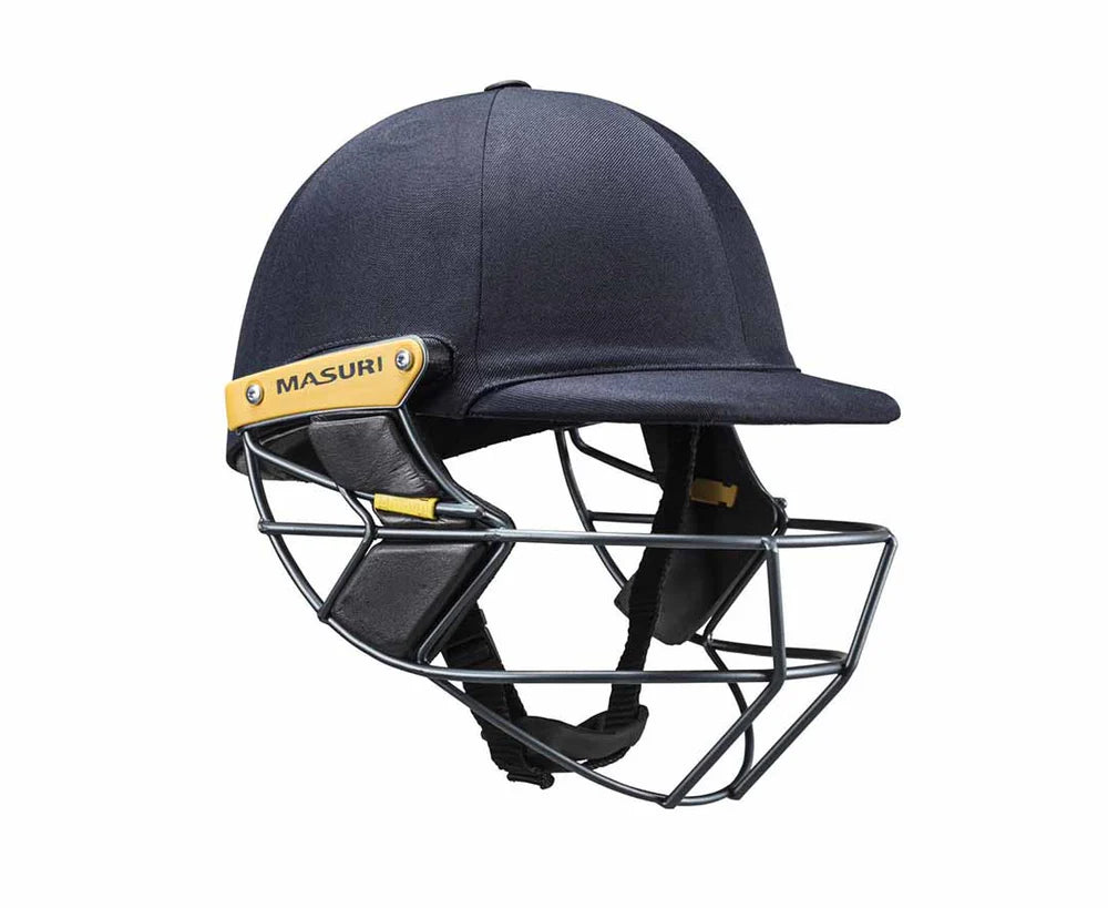 Masuri T-Line Steel cricket helmet in navy blue with a protective steel grille.