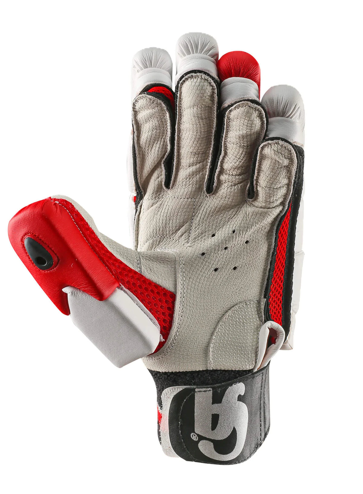 Right hand leather palm and reinforced thumb protection of CA Plus Player Edition Batting Gloves - Alberta Cricket Store