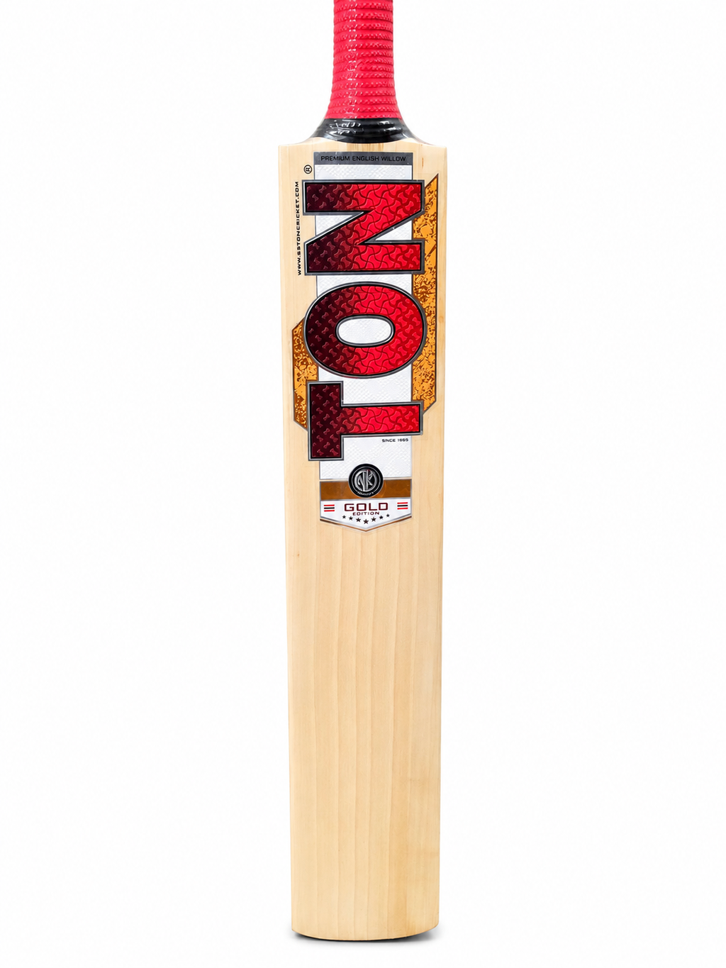 Ton Gold Edition English Willow Cricket Bat Back View with Red TON Branding at Alberta Cricket Store Canada
