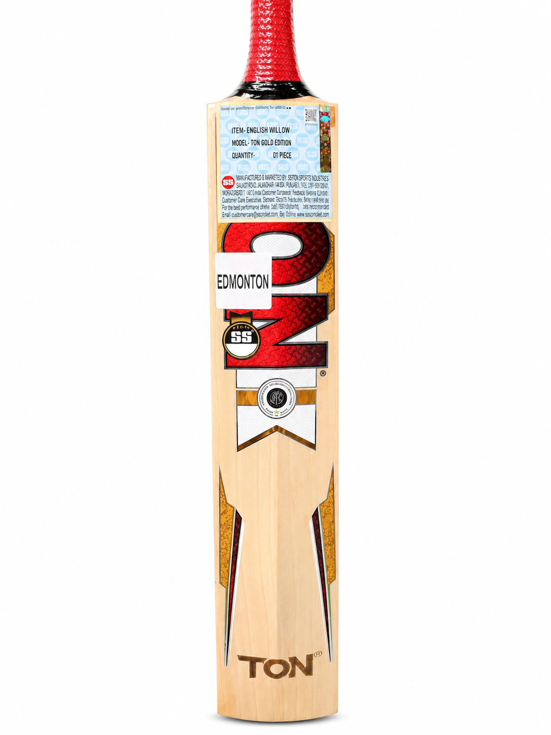 Ton Gold Edition English Willow Cricket Bat Premium Back Profile View at Alberta Cricket Store Canada