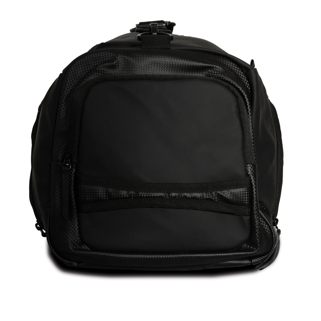 Back view of the black SG HP33 sports duffle bag showing its thick padded shoulder strap with adjustable buckles.
