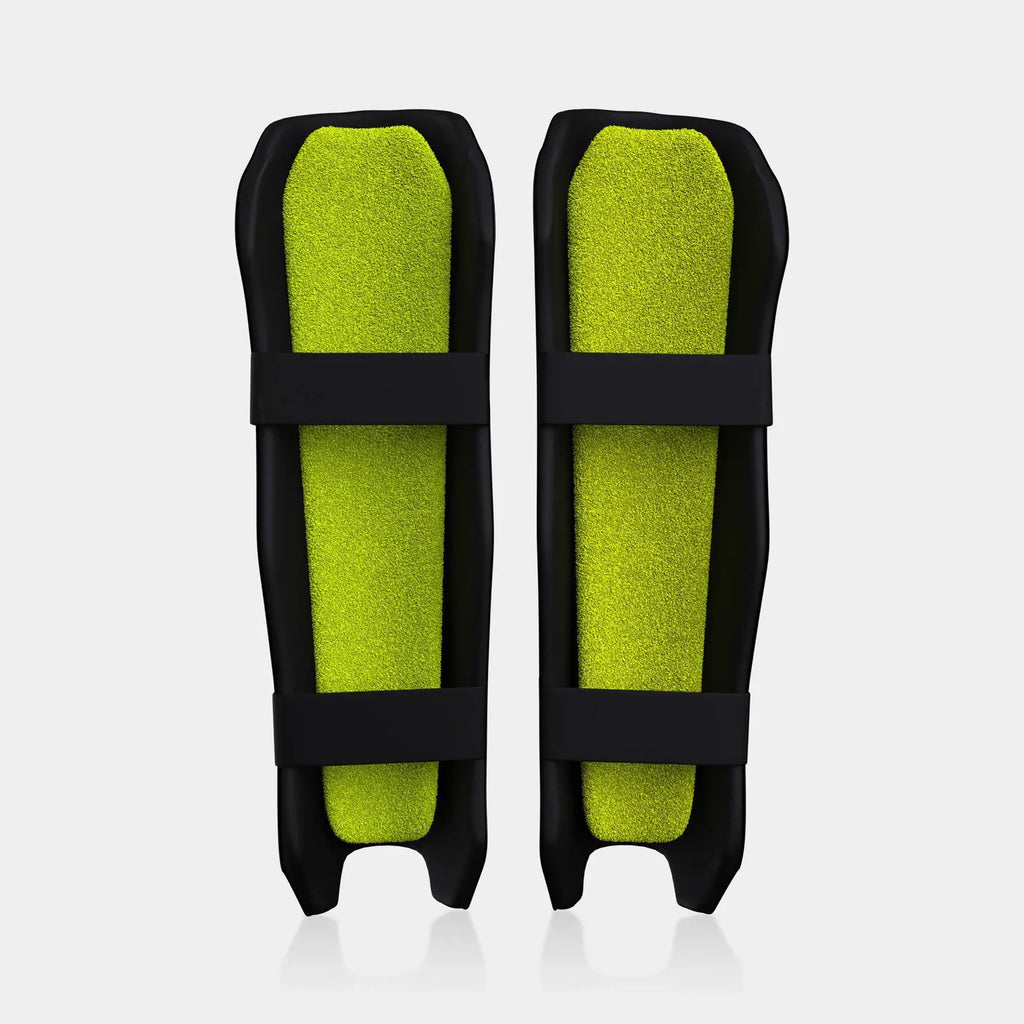 Moonwalkr Keeping Shin Guards black and lime green inner foam padding closeup at Alberta Cricket Store