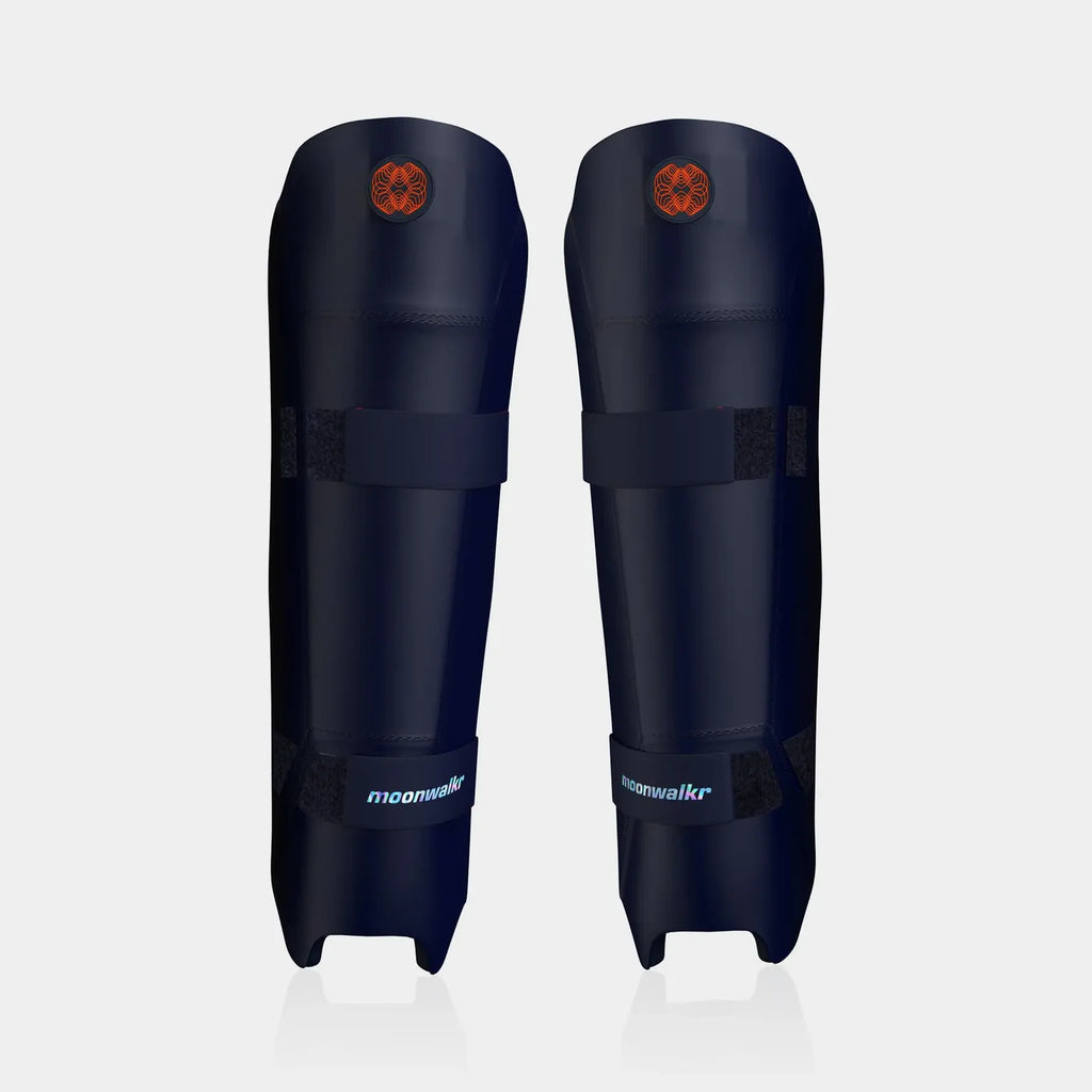 Moonwalkr Keeping Shin Guards pair back view showing straps and inner padding at Alberta Cricket Store
