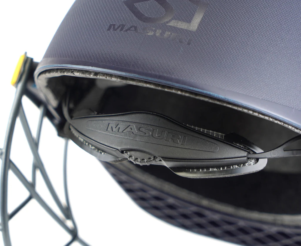 Rear adjustment mechanism of the Masuri C-Line cricket helmet for a secure and comfortable fit.