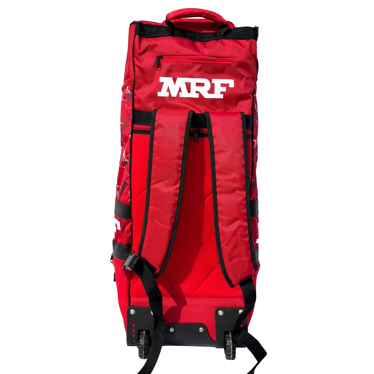 Side profile of MRF VK 18 LE duffel wheelie cricket bag showing shoe compartment and bat sleeve on Alberta.