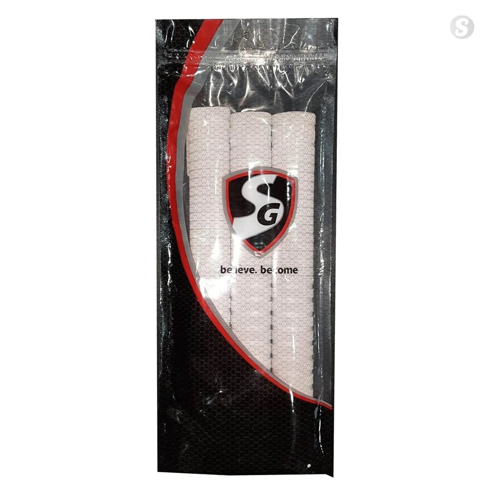 SG Cricket Bat Grip Hexa White pack of 3 packaged in plastic at Alberta Cricket Store