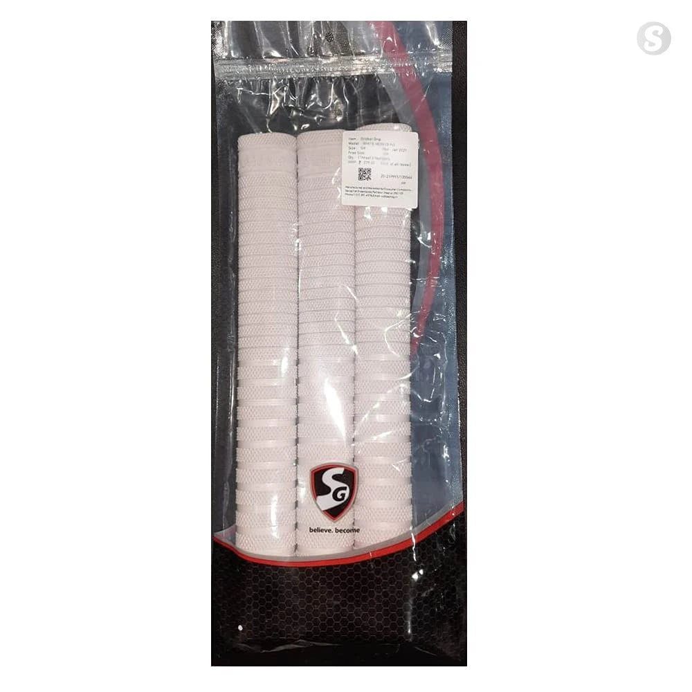 Back view of SG Cricket Bat Grip Hexa White pack of 3 packaging at Alberta Cricket Store