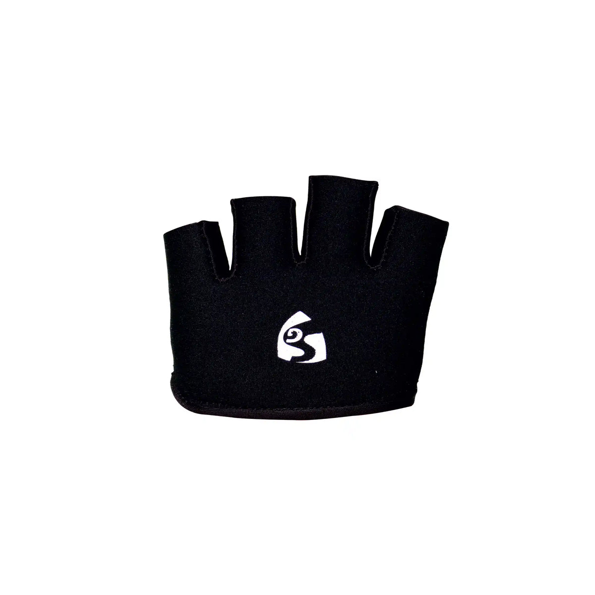Back view of SG HP 33 black fingerless catching practice glove featuring white SG logo.