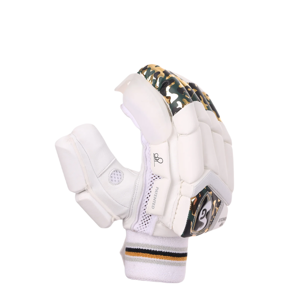 Front view of SG HP Armour adult cricket batting gloves showing protective finger design on Alberta.