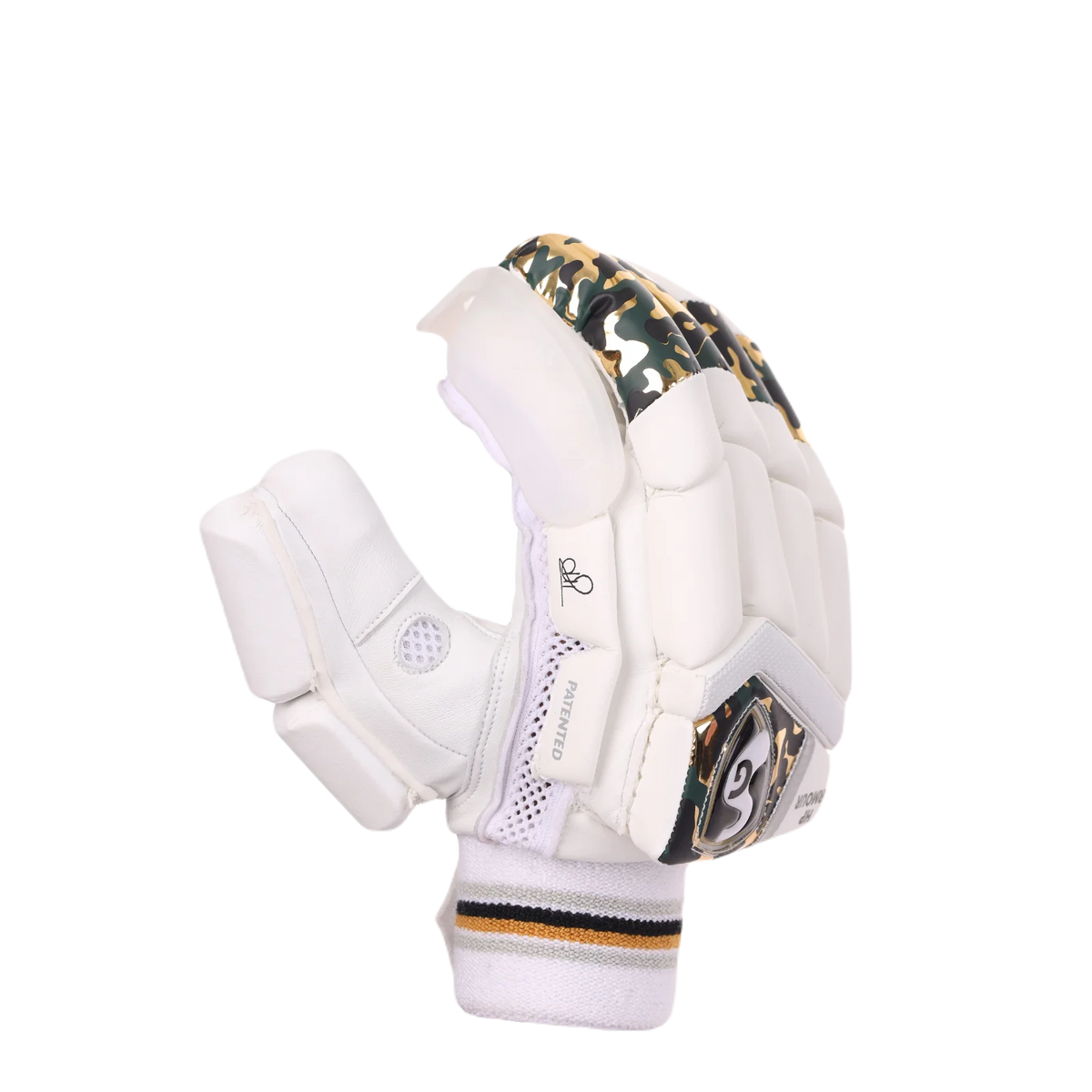 Front view of SG HP Armour adult cricket batting gloves showing protective finger design on Alberta.