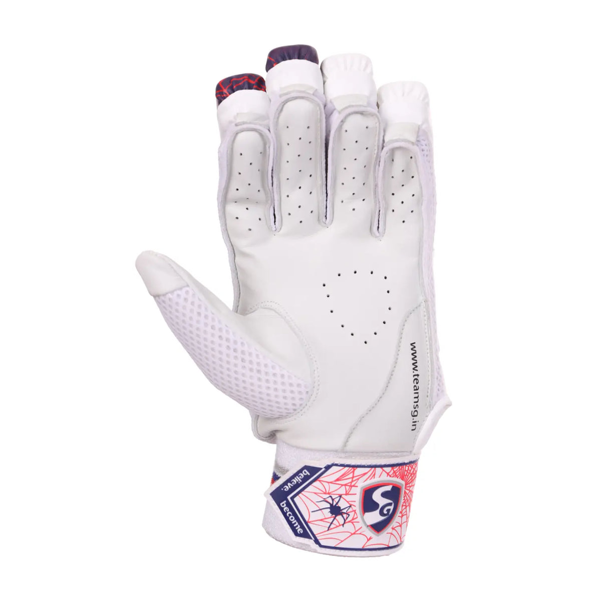 Side view of SG RP Excelite adult cricket batting gloves on Alberta.