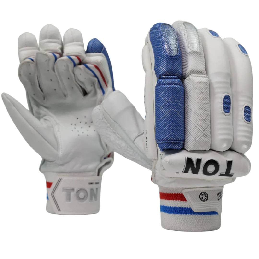 SS Ton Player Cricket Batting Gloves White and Blue at Alberta Cricket Store Canada