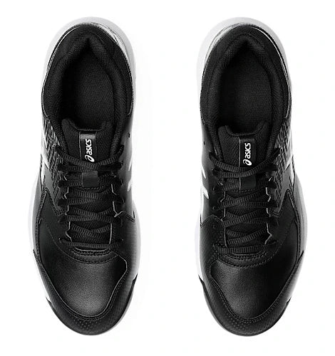 Top-down overhead view of ASICS Gel Lethal Field 2 cricket shoes in black.