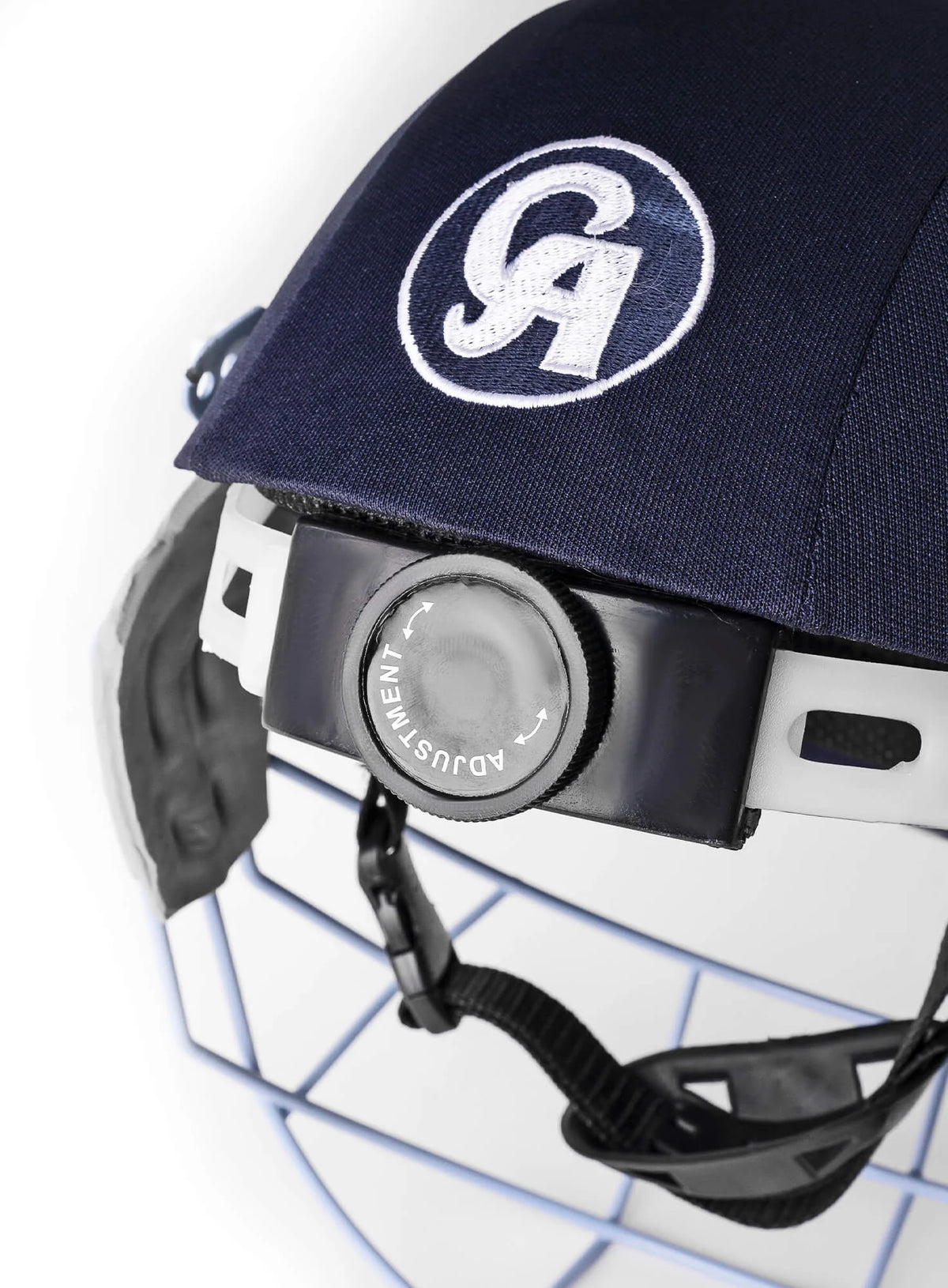 Back angled view of CA PLUS 8000 navy blue senior cricket helmet - Alberta Cricket Store