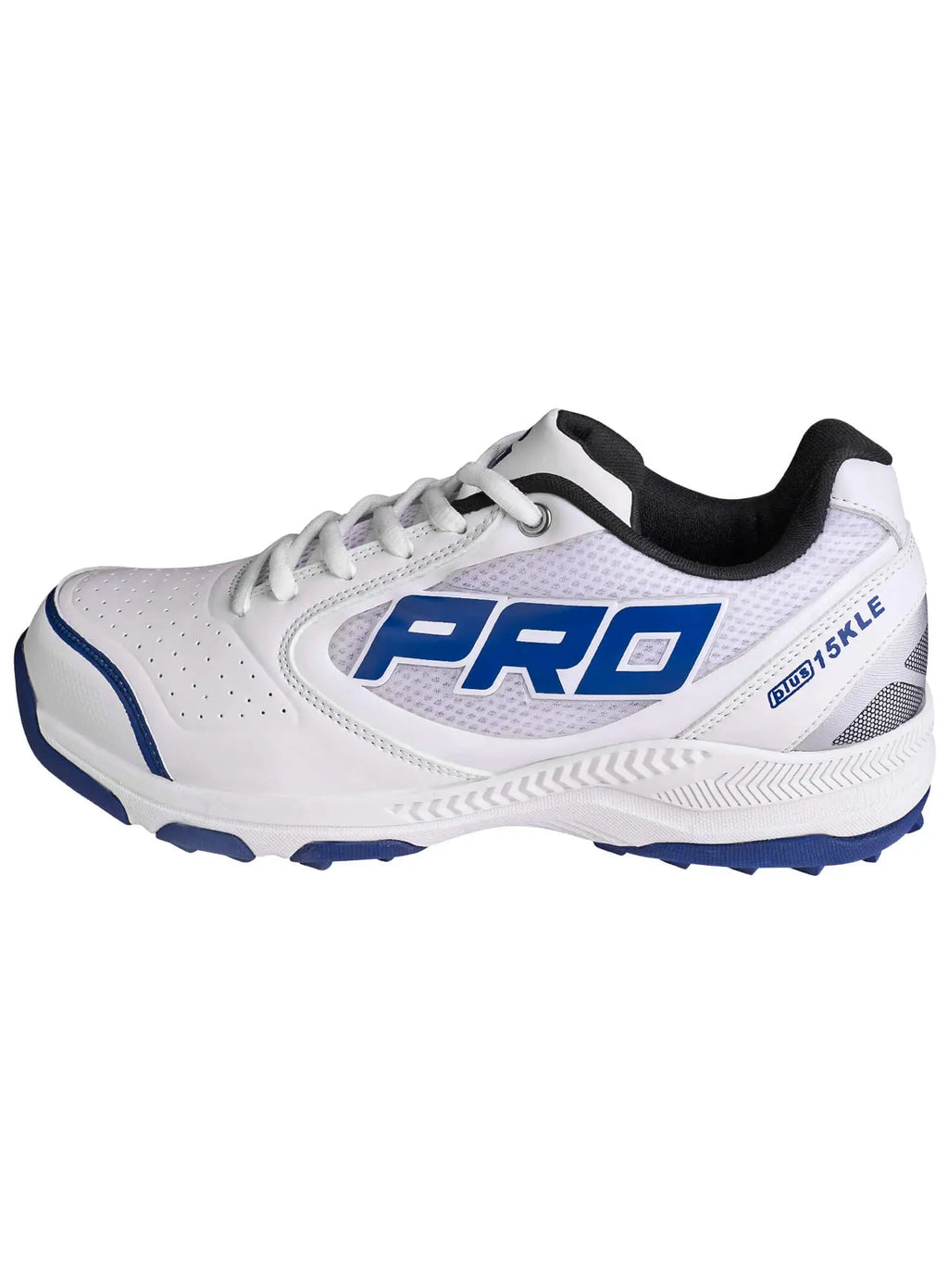 CA Plus 15K LE Cricket Shoe side profile view with blue stripes at Alberta Cricket Store Canada