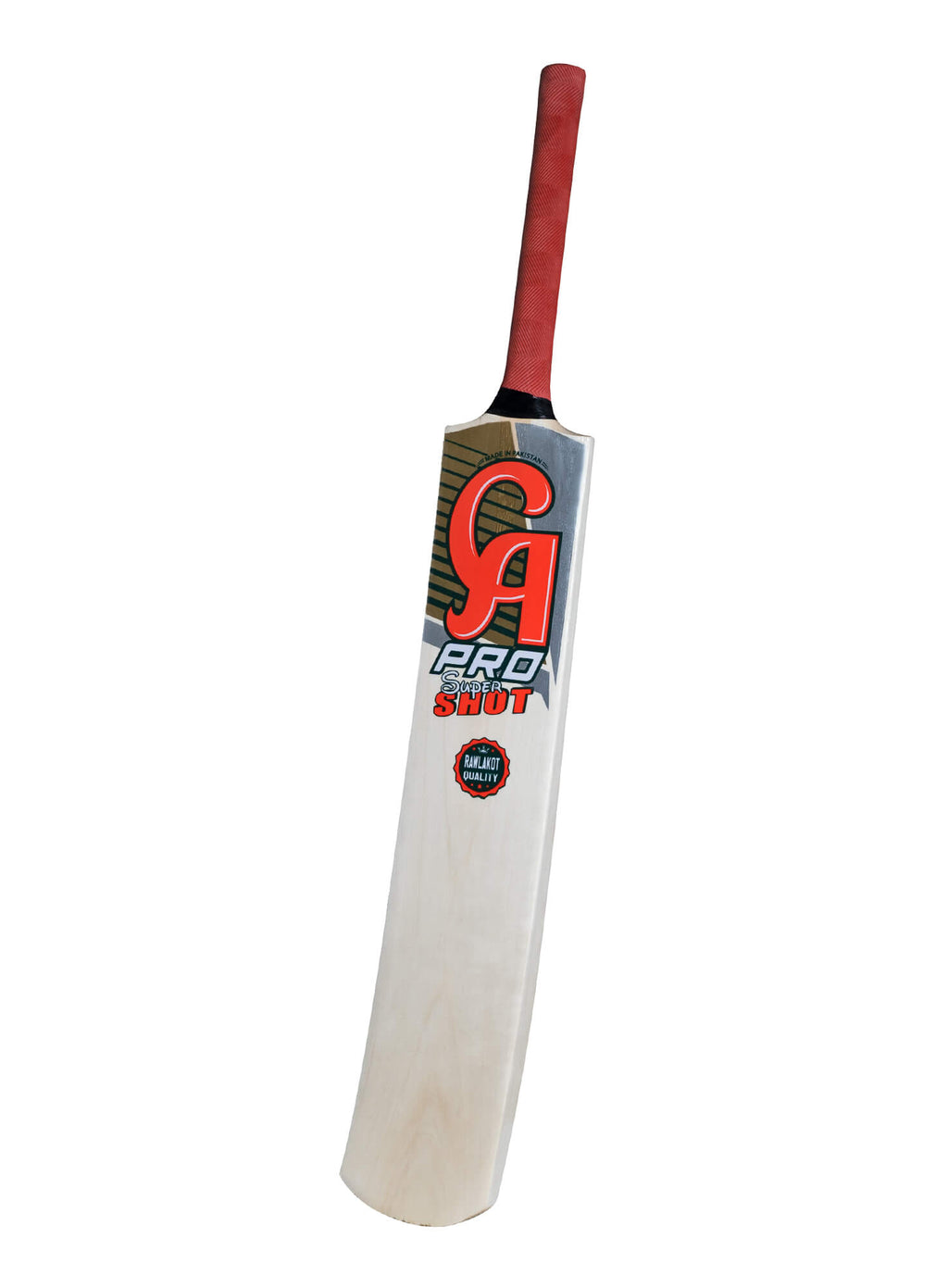 CA Super Shot tape ball cricket bat – angled view with red grip