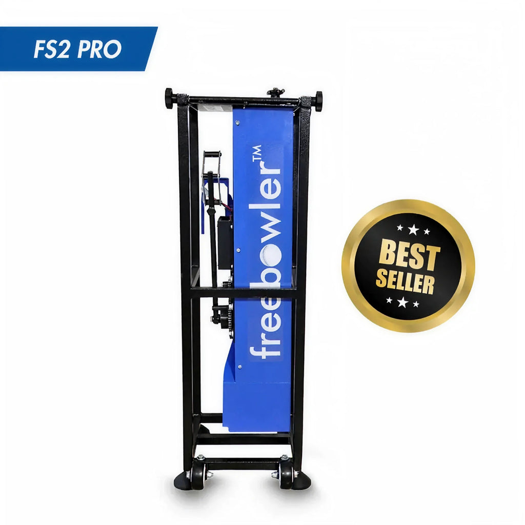 FreeBowler FS2 Pro non-electric portable cricket bowling machine in blue and black on Alberta.
