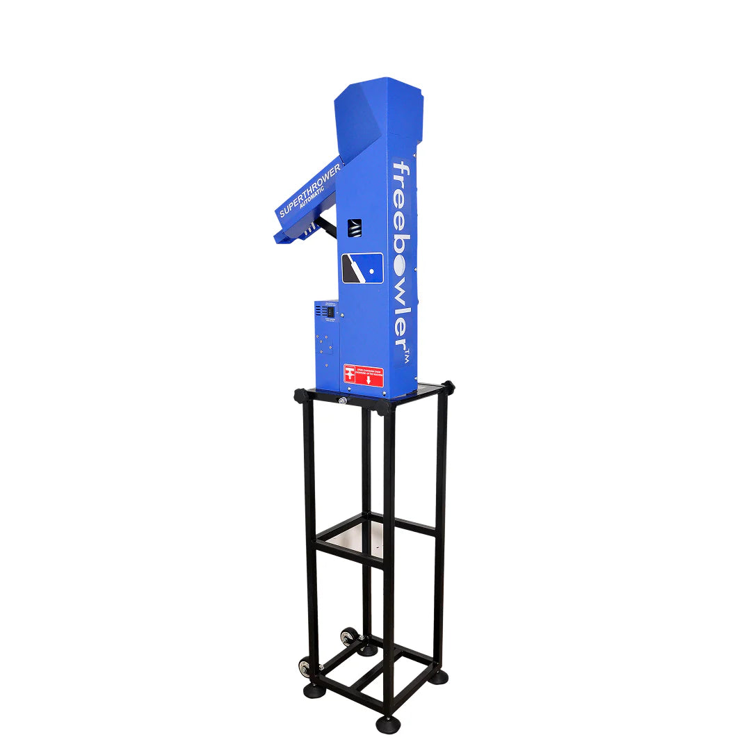 FreeBowler FS2 Pro automatic portable cricket ball throwing machine with elevated stand on Alberta.