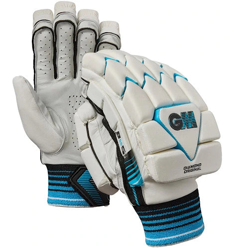 Pair of GM Diamond Original cricket batting gloves showing protective finger blocks and leather palm available at Alberta Cricket Store