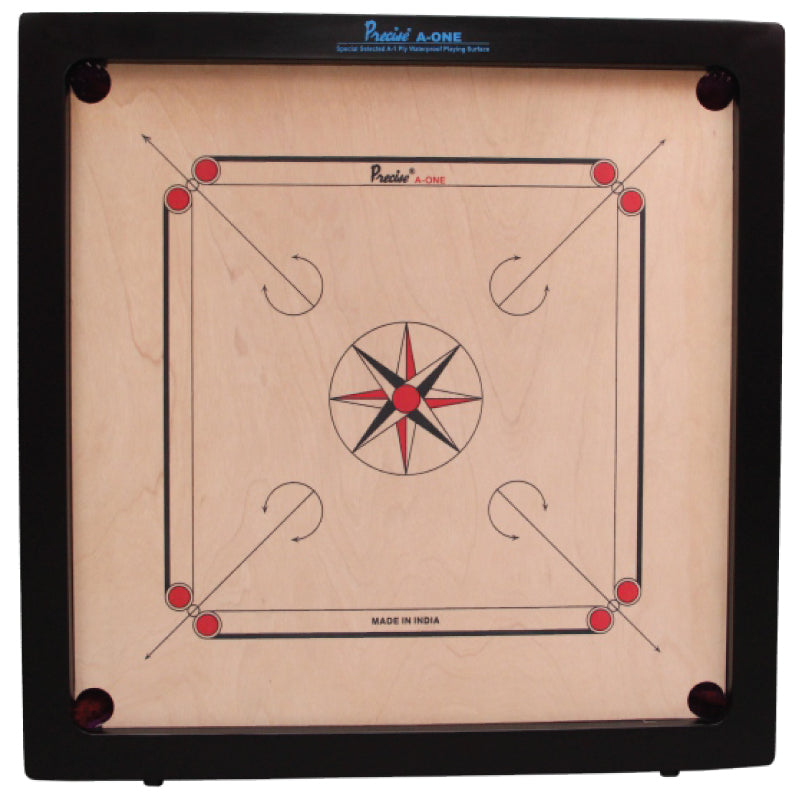 Precise A-One series amateur carrom board 8mm with smooth wooden playing surface and black border
