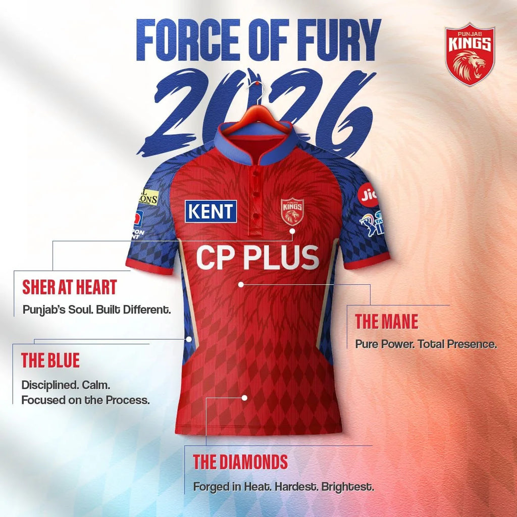 Punjab Kings Force of Fury IPL 2026 Jersey Promotional Banner at Alberta Cricket Store Canada