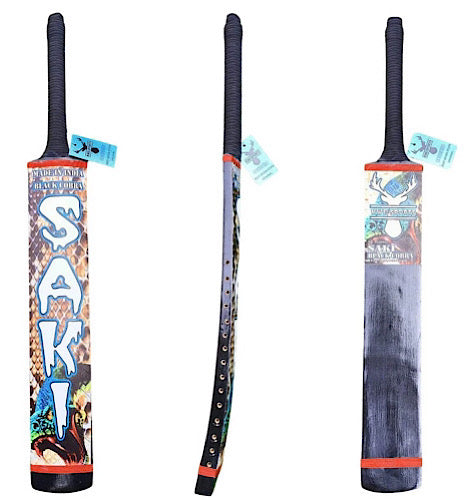 Saki Black Cobra cricket bat – front, side and back views