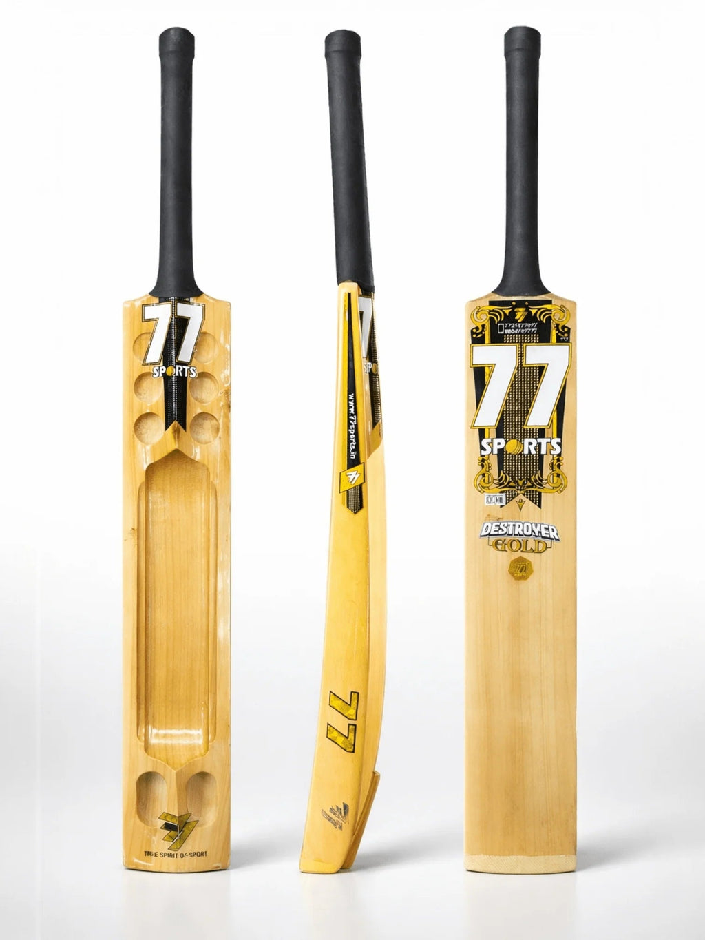 Seven Seven Gold Destroyer 1000 Kashmir Willow Cricket Bat - Front View