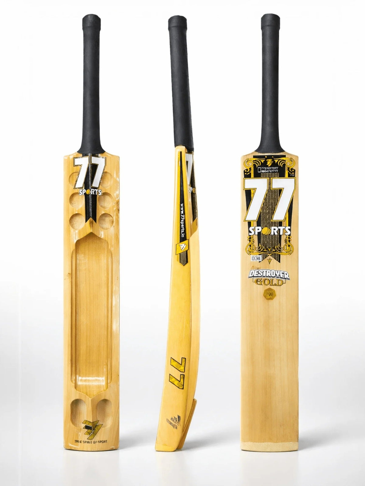 Seven Seven Gold Destroyer 1000 Kashmir Willow Cricket Bat - Front View