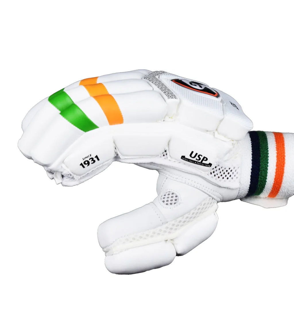 SG Club white leather cricket ball with gold text branding on a clean white background.