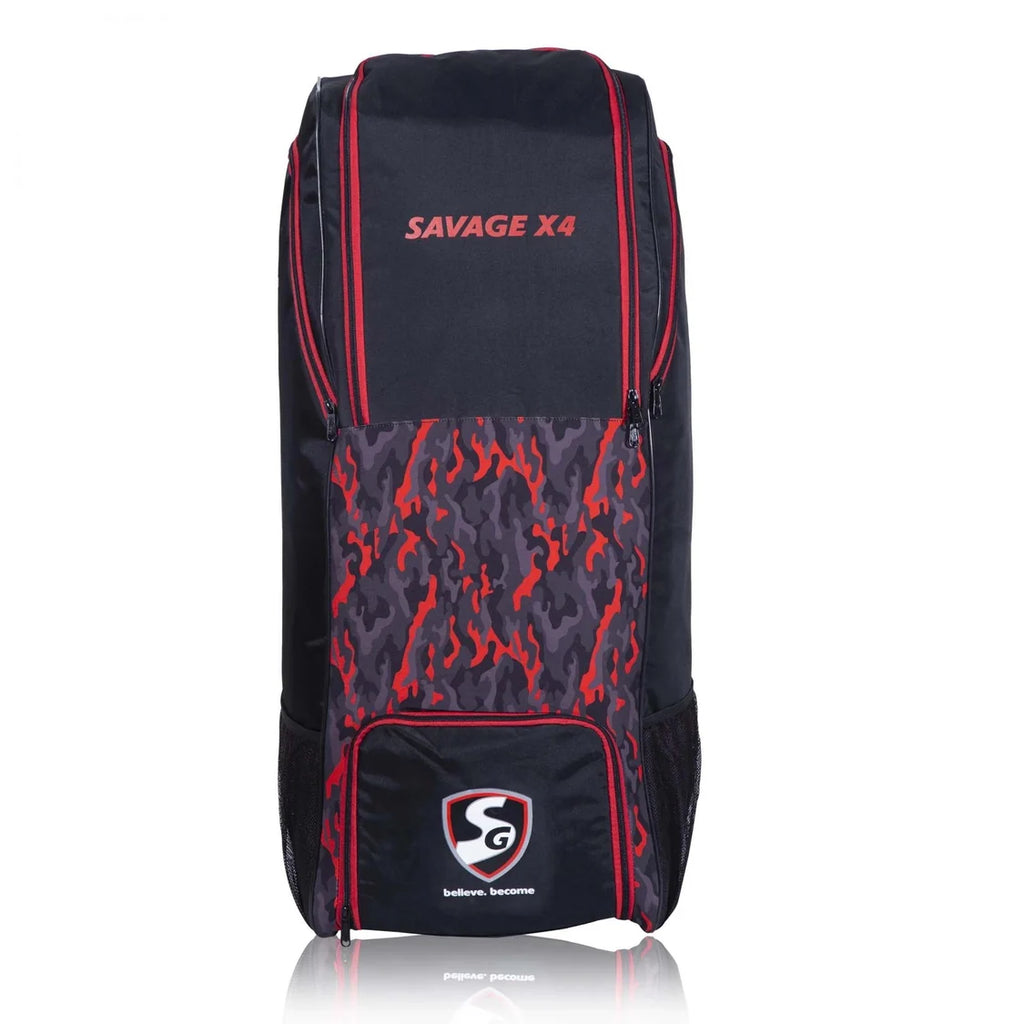 SG Savage X4 duffle wheelie cricket kit bag on a white background on Alberta.