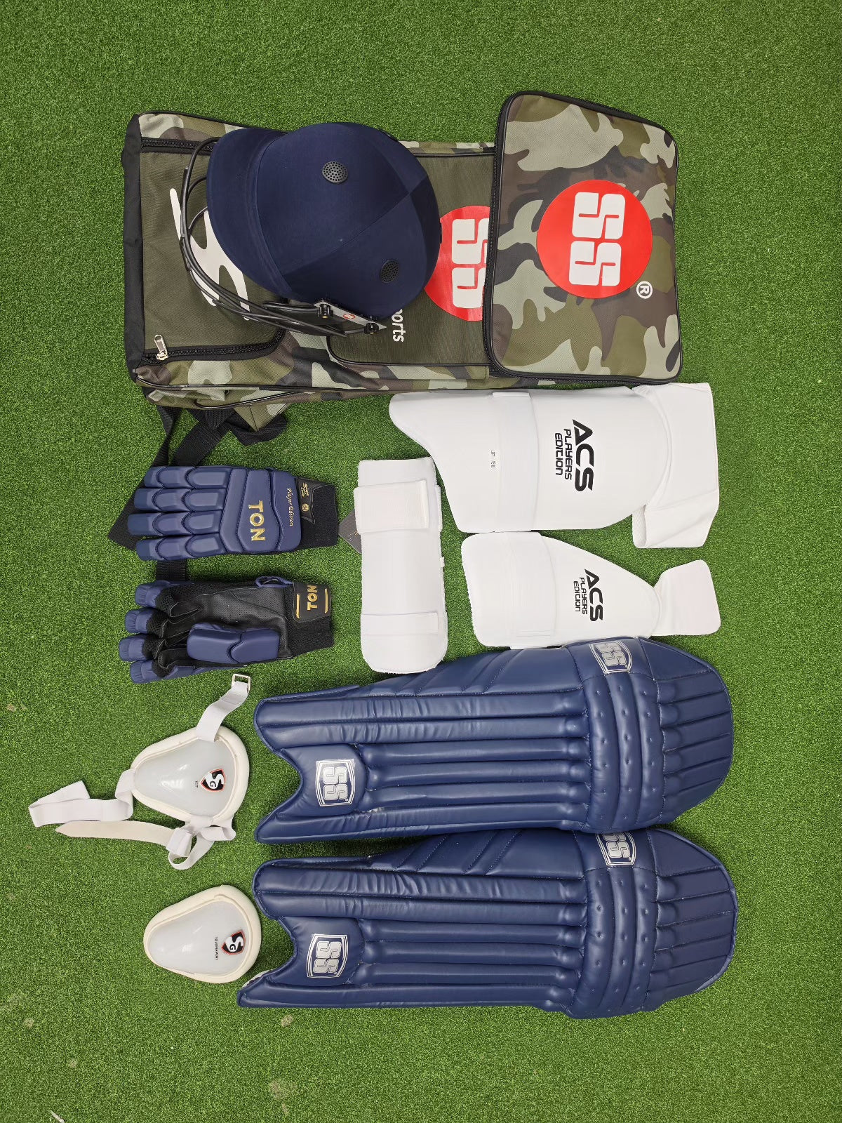 SS navy blue cricket kit set with TON gloves for left hand batsman