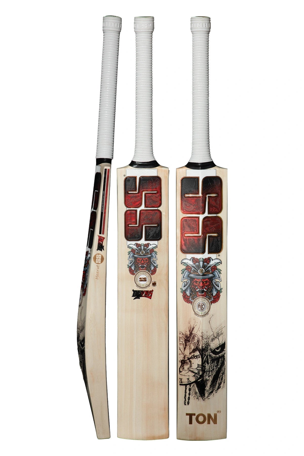 SS TON Devils Red English Willow Cricket Bat - Short Handle (SH) - Front View