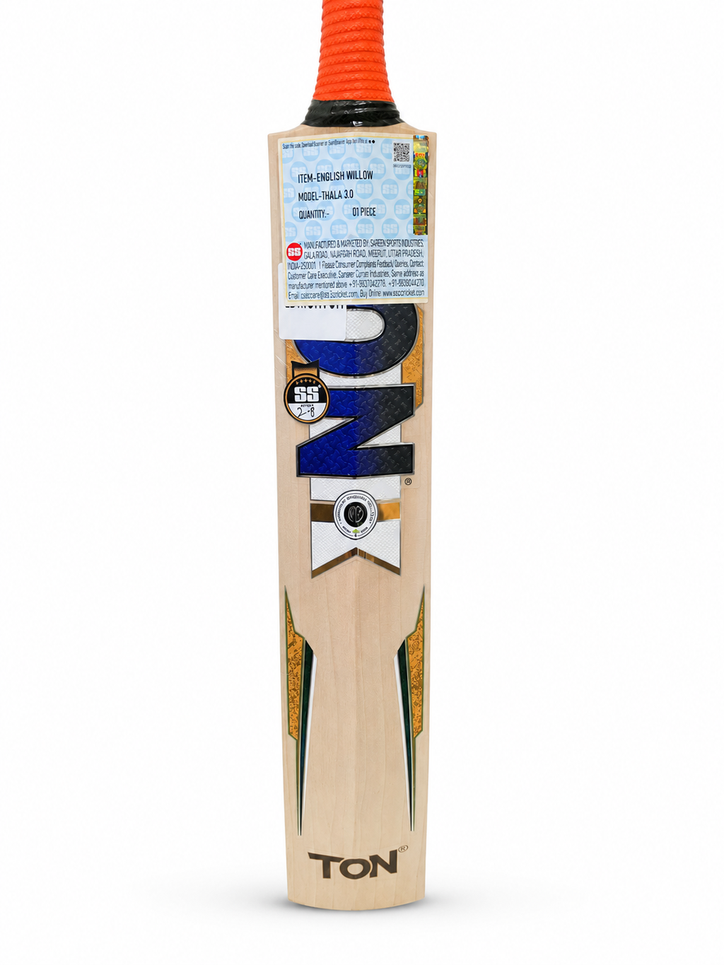 SS TON Dhoni Thala 3 0 English Willow Cricket Bat - Short Handle (SH) - Side View