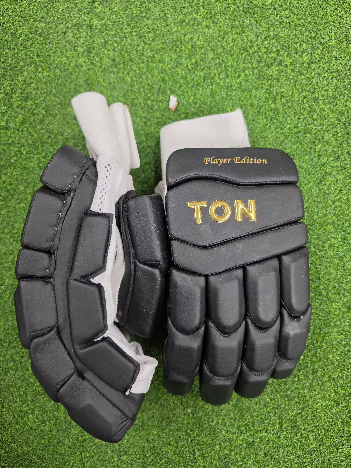 SS Ton Player Edition black cricket batting gloves for right hand and left hand batsmen at Alberta Cricket Store Canada.