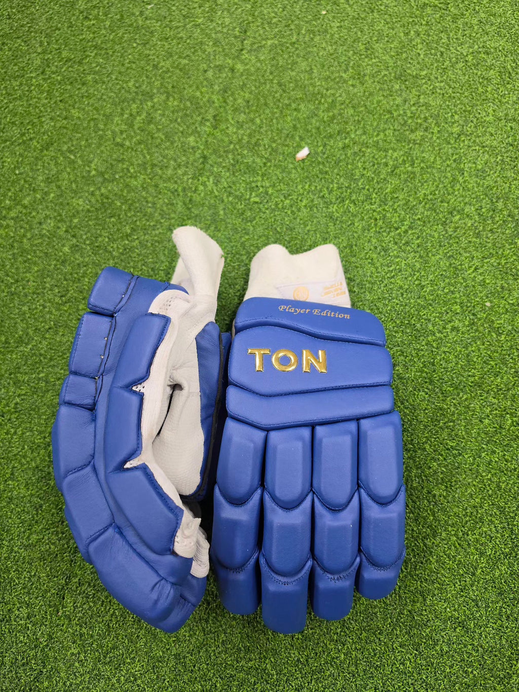 High-quality SS Ton Player Edition all blue cricket batting gloves for RHB and LHB at Alberta Cricket Store Canada.