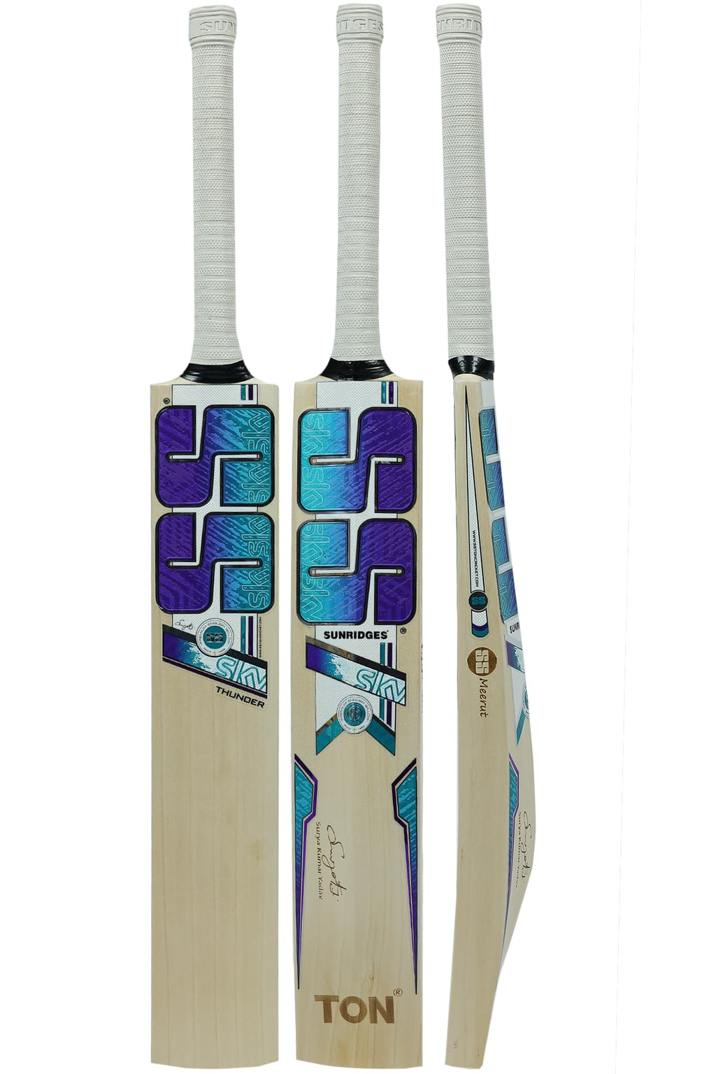 SS TON Sky Thunder English Willow Cricket Bat - Short Handle (SH) - Side View