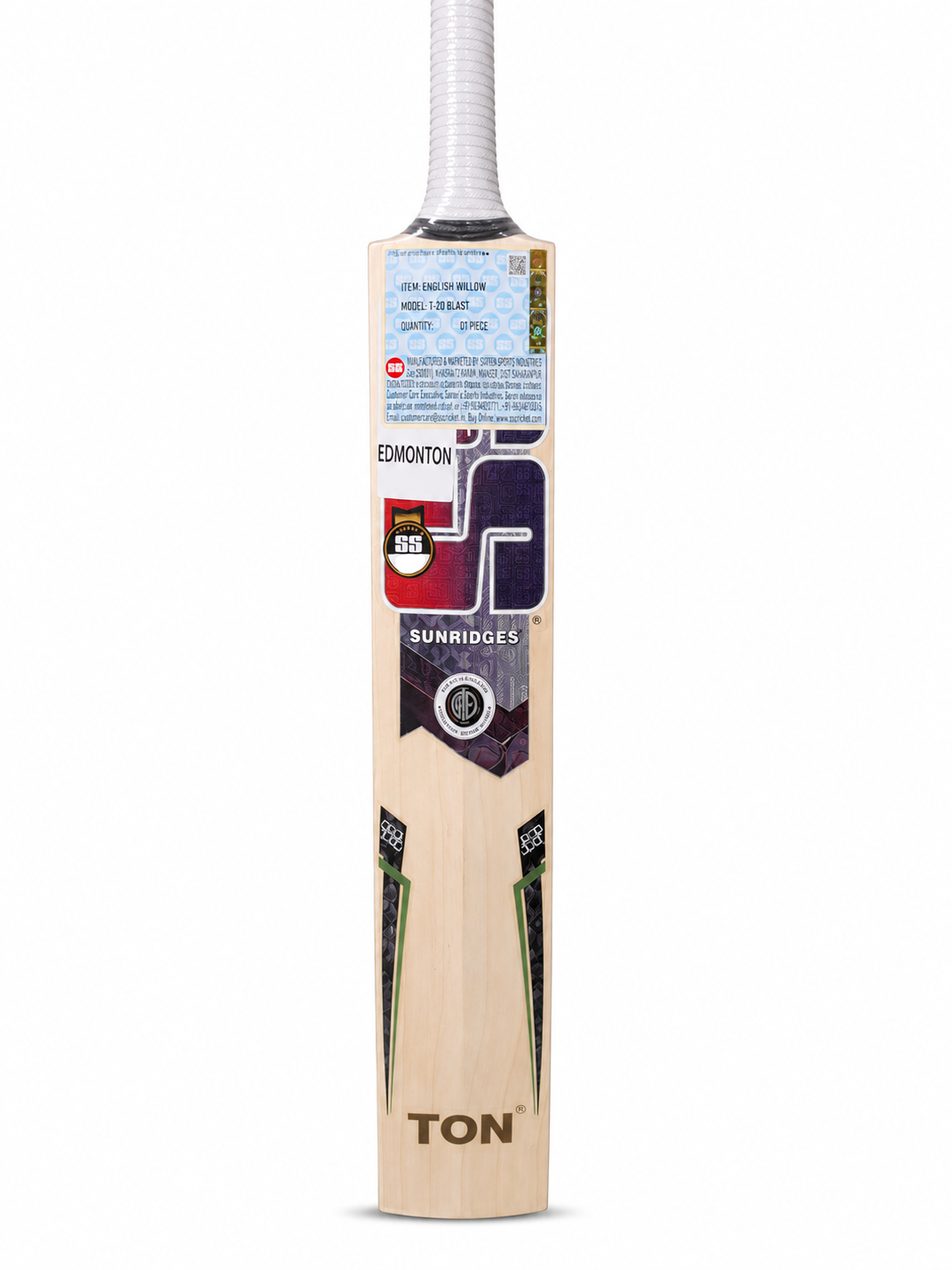 SS TON T20 Blast English Willow Cricket Bat - Short Handle (SH) - Back View