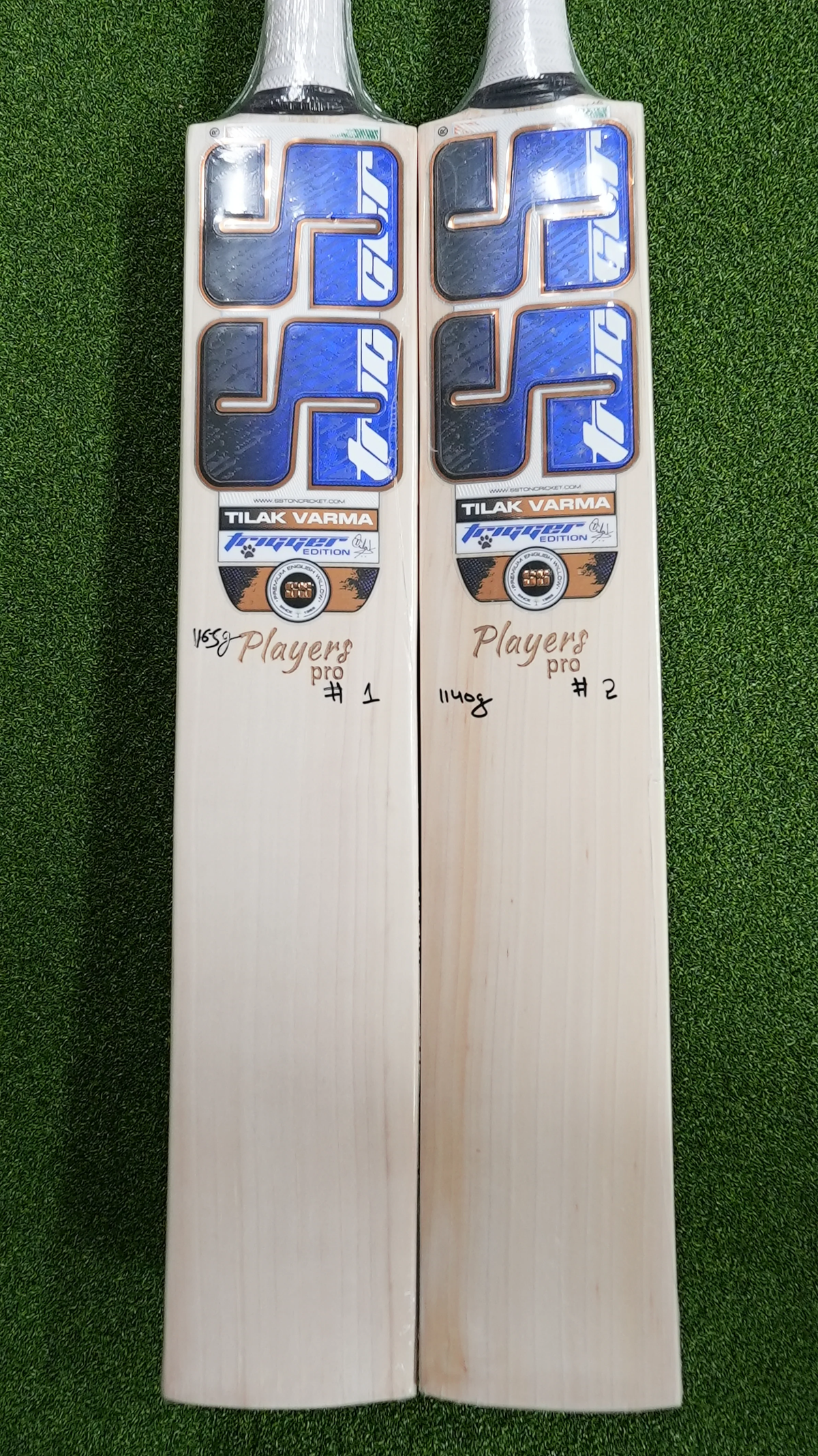 SS TON Tilak Verma Pro English Willow Cricket Bat - Short Handle (SH) - Back View