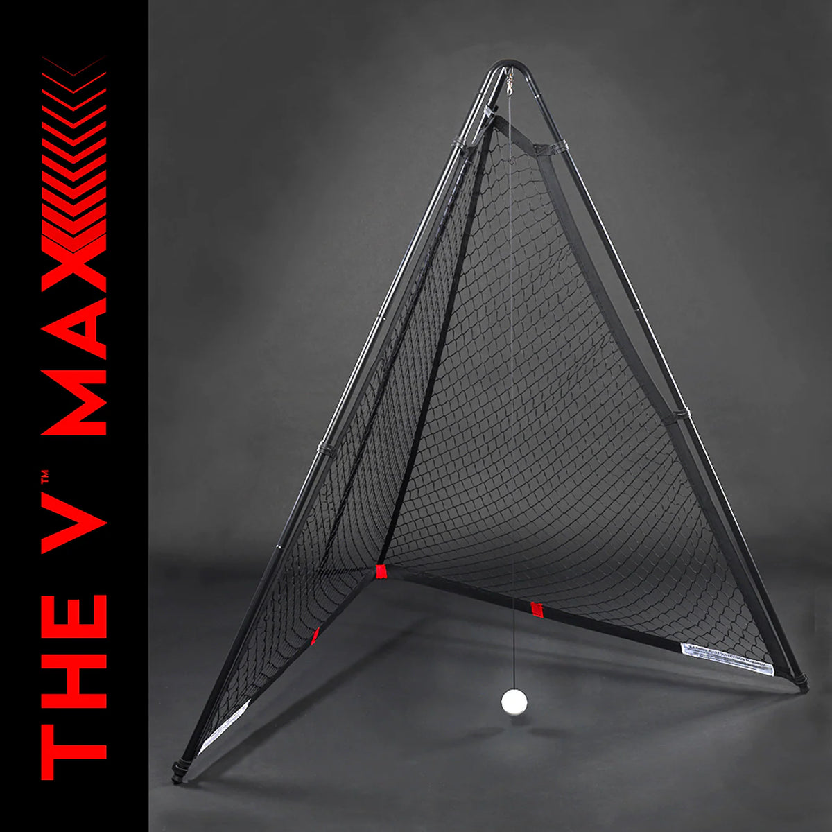 The V Max cricket training net featuring the new white ball model for enhanced visibility and practice.